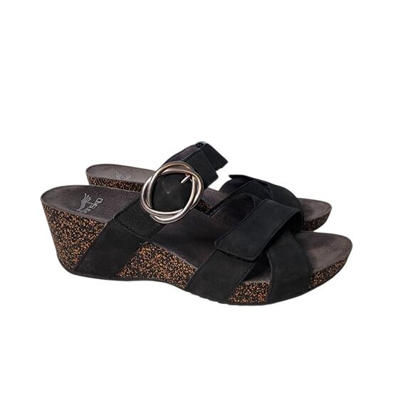 Dansko Susie Sandals Womens 8.5-9 EU 39 Black Milled Nubuck Slide Wedge Heel - Picture 1 of 7